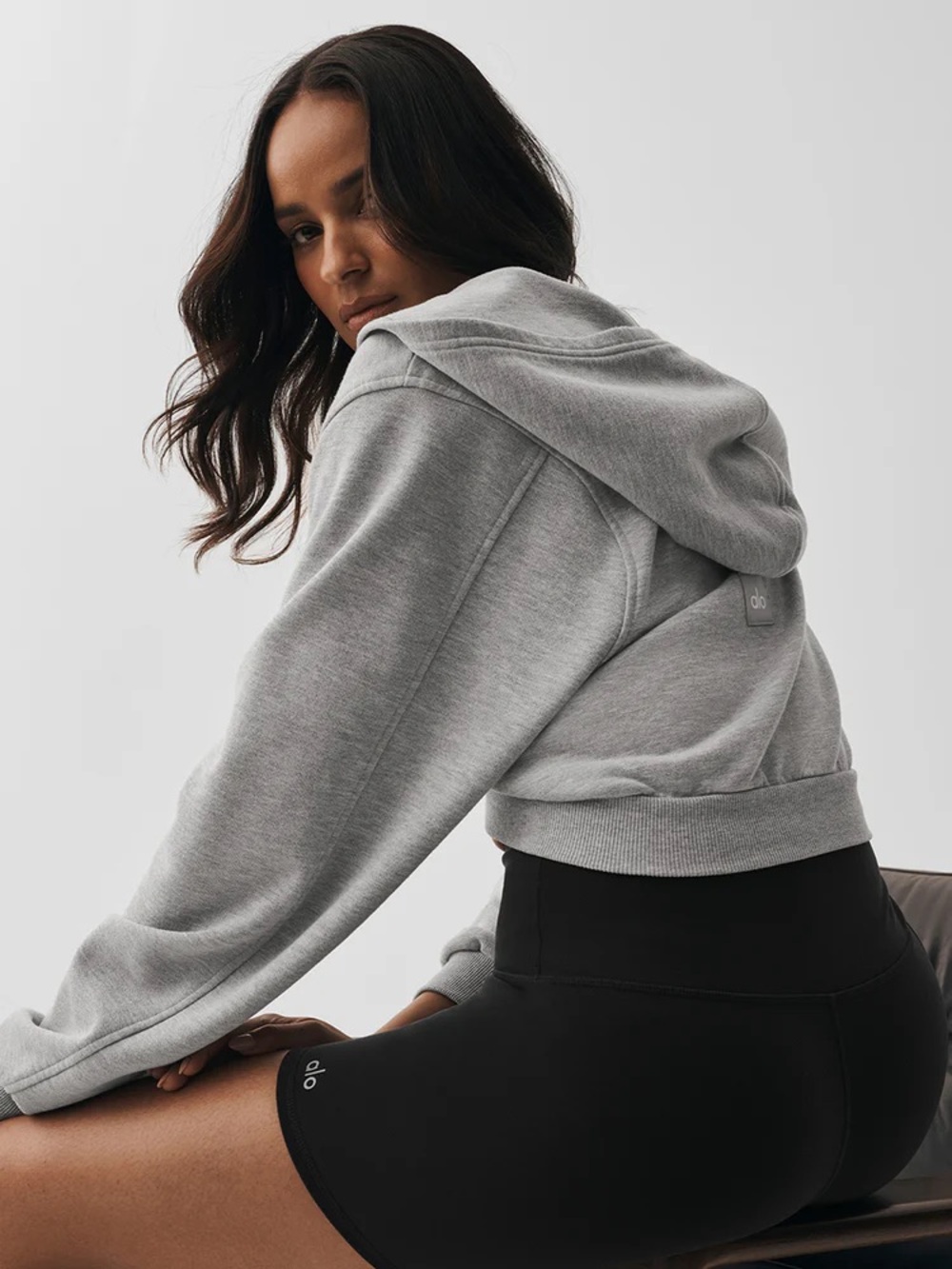 ALO Yoga Heather Gray Sweet Escape Zip Up Cropped Hoodie, Large - Picture 3 of 7